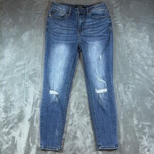 Judy Blue Jeans Womens 30 Blue Relaxed Fit Distressed Ripped Stretch Ankle